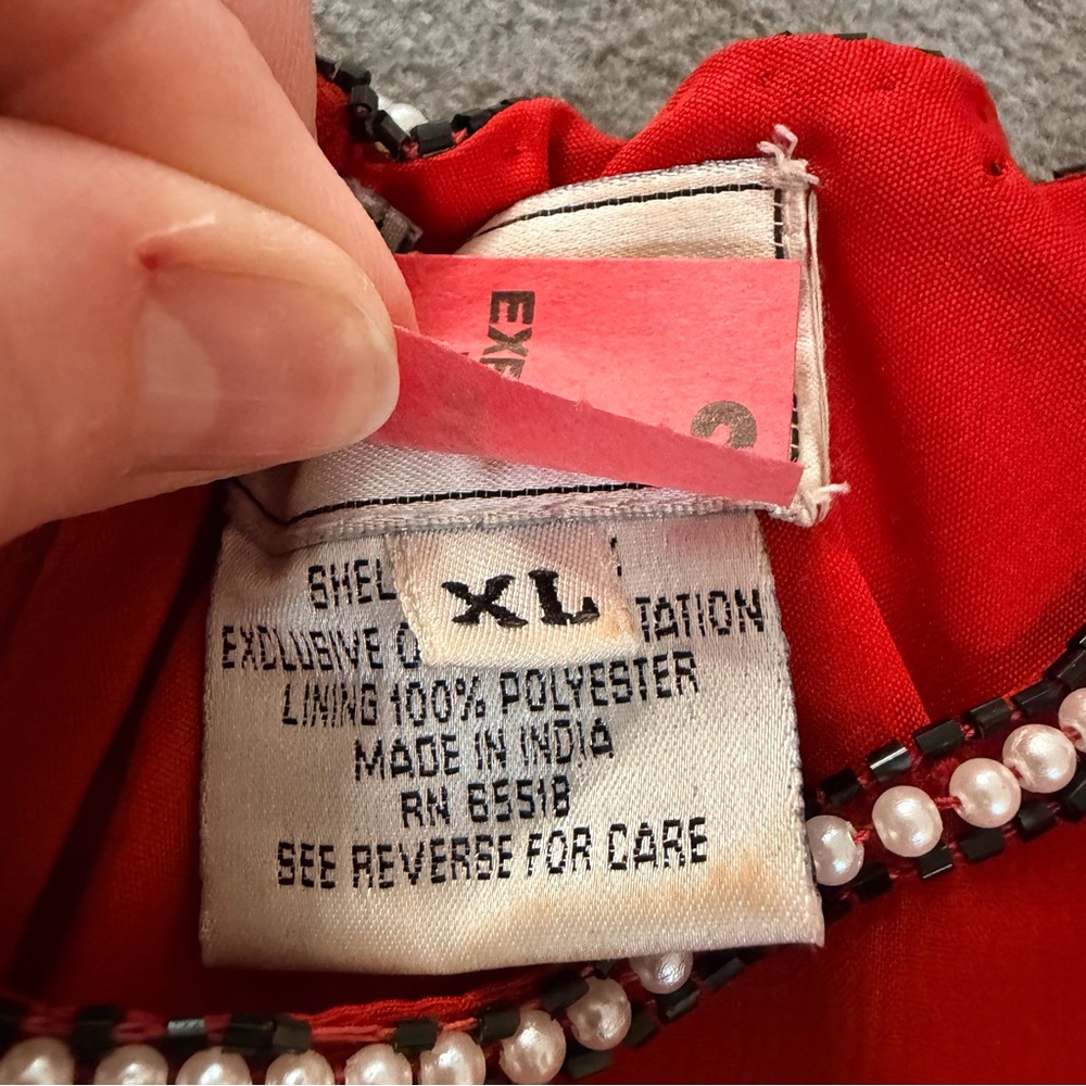 Stenay Vintage Women's Red Silk Black & White Beaded Formal Top- Size XL - Picture 6 of 12